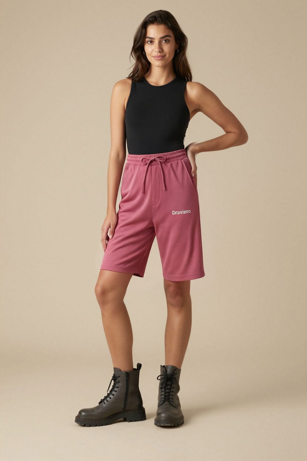 maroon joggers on female model in desert adventure setting professional fashion photography