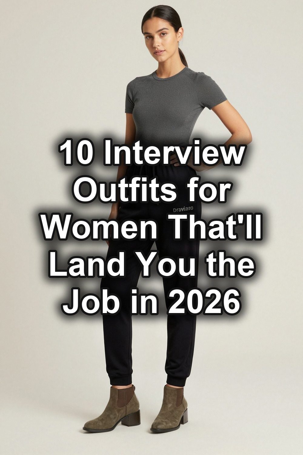 black joggers on female model in studio neutral setting professional fashion photography