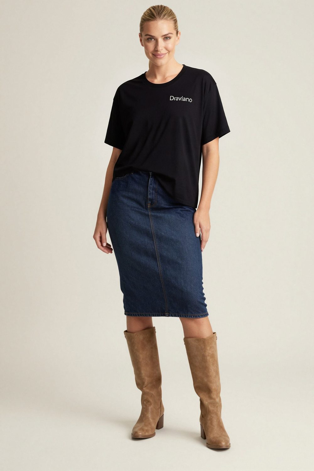 white crop top on female model in studio neutral setting professional fashion photography