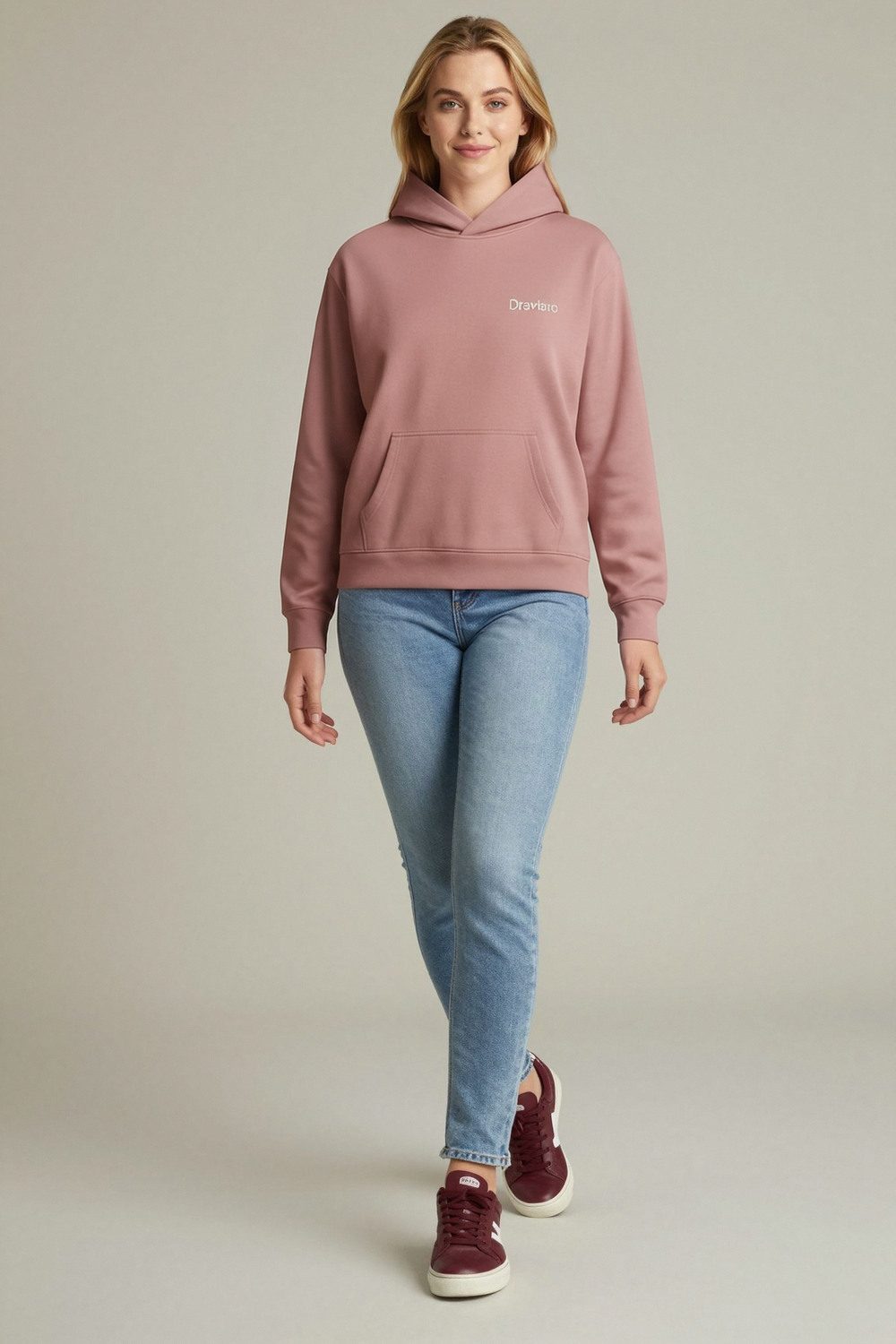 not specified hoodie on female model in rooftop evening setting professional fashion photography